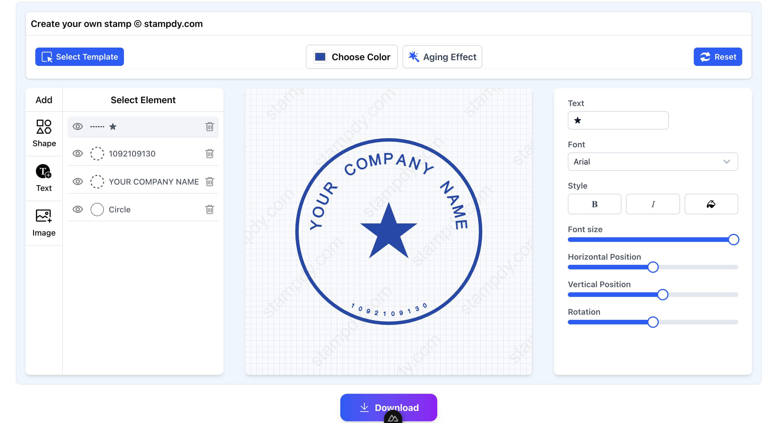 StampDy design preview interface